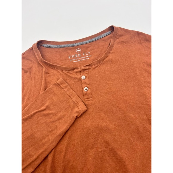 Free Fly Men's Brown Long Sleeve Bamboo Blend Henley Stretch Shirt Size 3XL - Picture 1 of 10